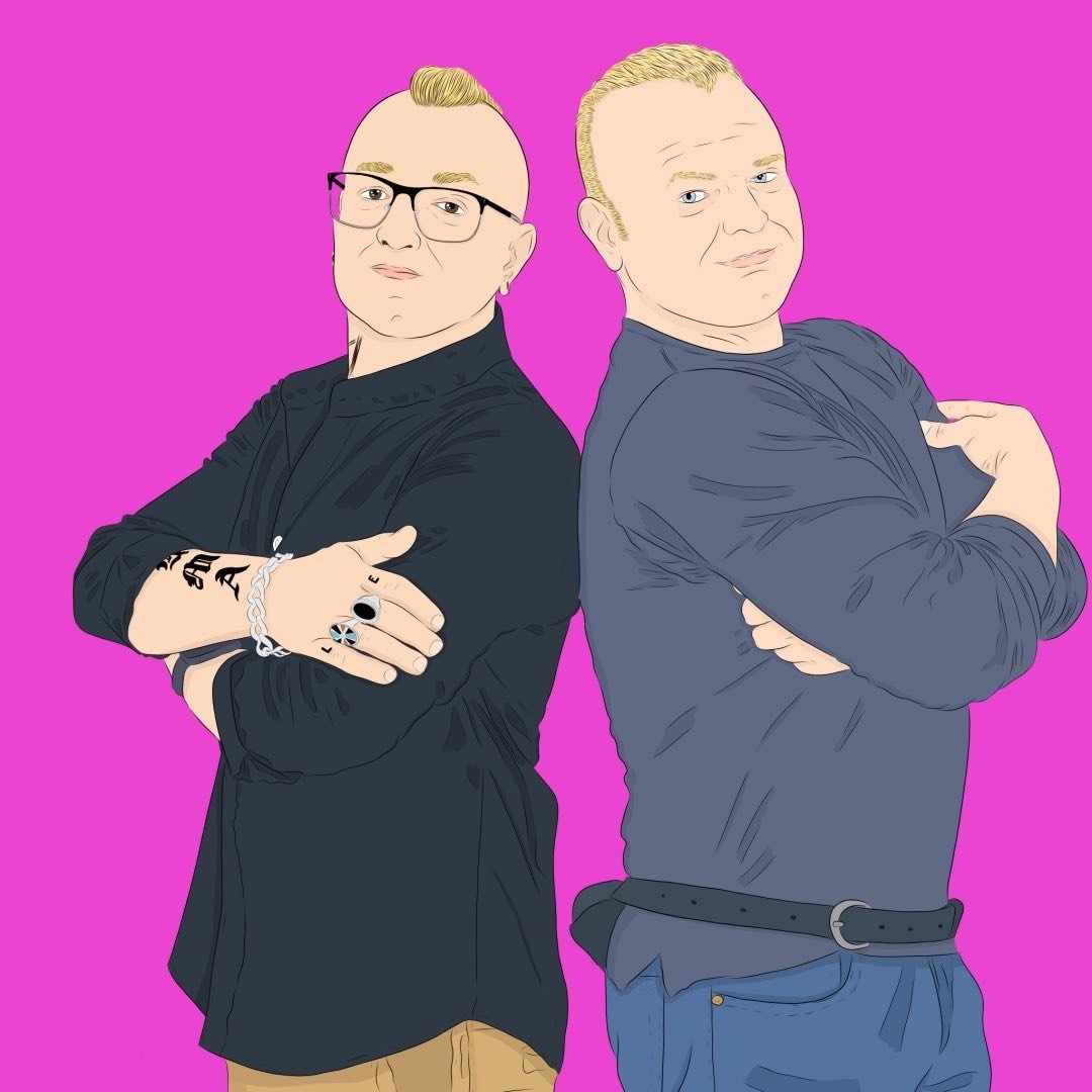 Giorgio e Bruno, i titolari di G.B. Parrucchieri, in versione illustrata